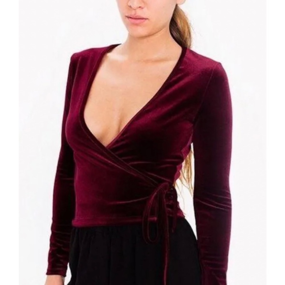 American Apparel Burgundy Velvet Wrap Top
